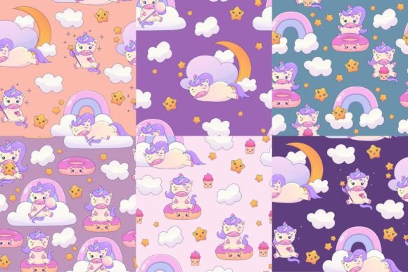 Download 6 Cute Kawaii Unicorn Seamless Pattern - Kawaii unicorn Collection