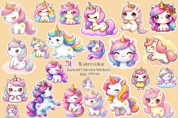 Download Kawaii Unicorn Stickers Clipart - Kawaii unicorn Collection