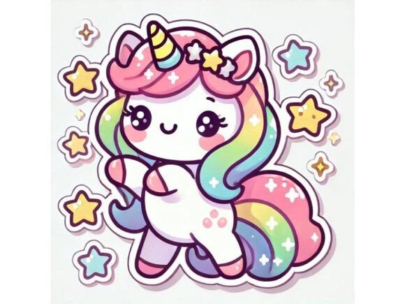Download Adorable Kawaii Unicorn Sticker in Light - Kawaii unicorn Collection
