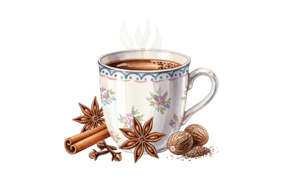 Download Steaming Chai Tea in a Patterned Mug - Patterned Collection