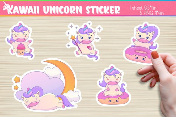 Download Kawaii Unicorn Stickers 5 PNG Printable - Kawaii unicorn Collection