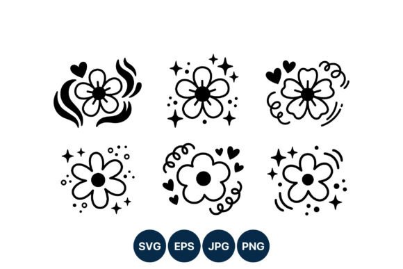 Download Floral Doodle Hearts Stars Swirls Black - Star Collection