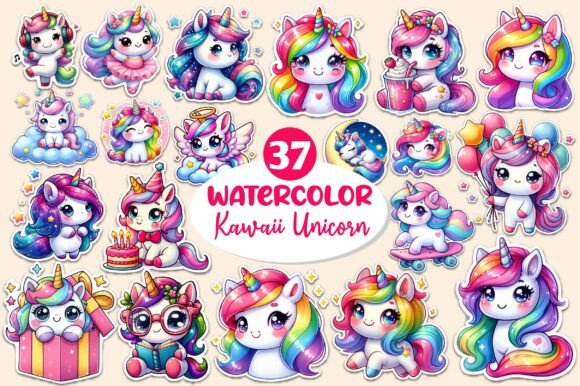 Download Kawaii Unicorn Stickers Clipart - Kawaii unicorn Collection