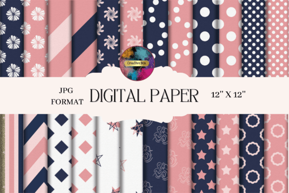 Download Pink and Navy Blue Patterned Paper - Patterned paper Collection