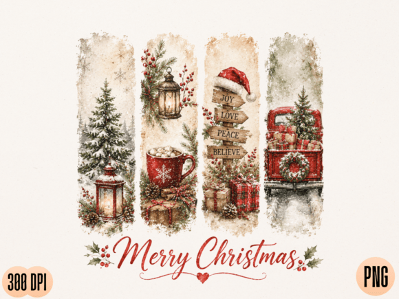 Download Vintage Merry Christmas Watercolor PNG D - Merry Collection