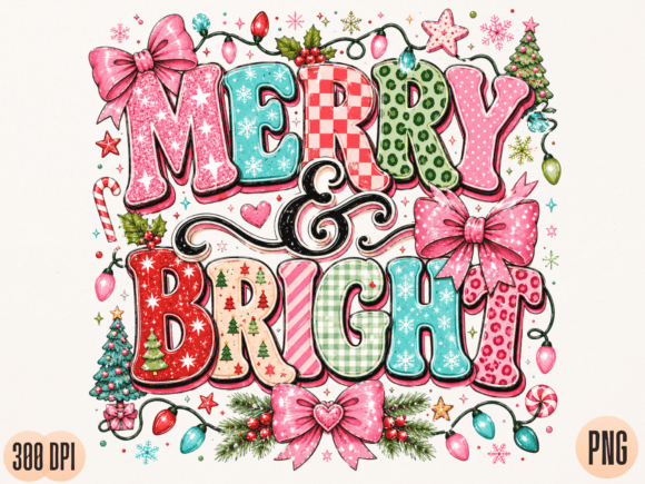Download Merry &amp; Bright PNG Design, Colorful Retr - Merry Collection